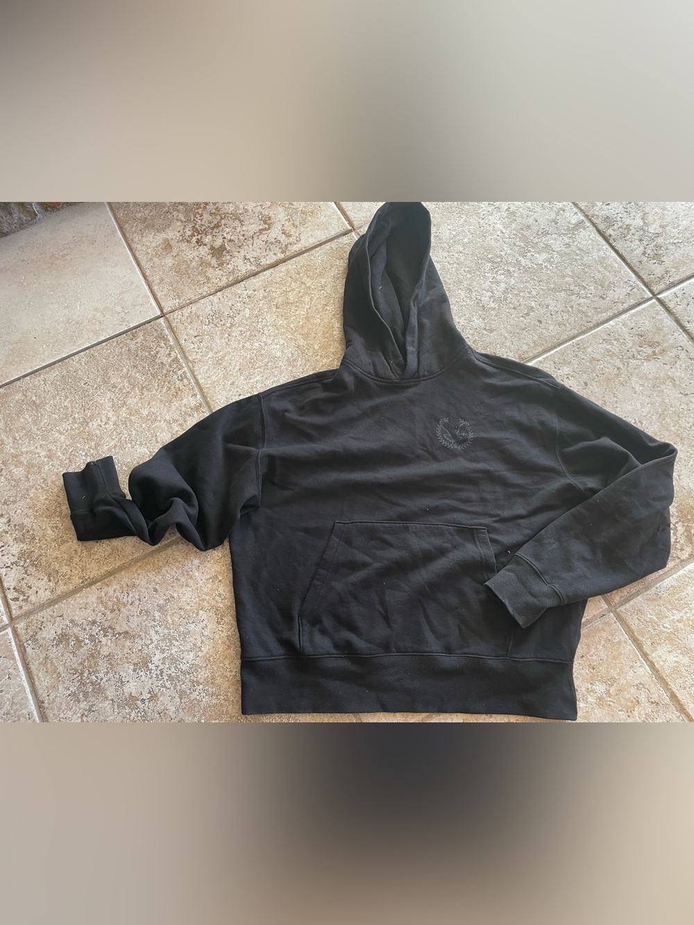 American Eagle Outfitters Black Hooded Sweatshirt with Subtle Crest